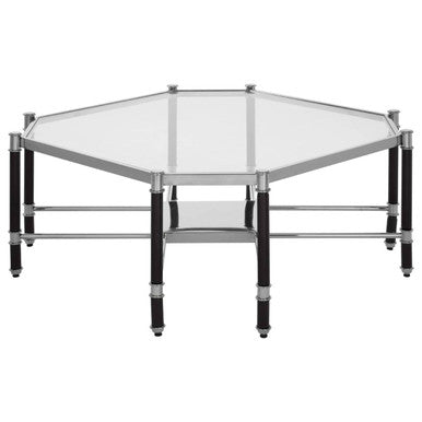 Allessi octagonal glass chrome coffee table, side angle