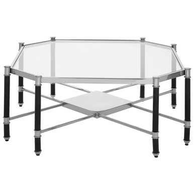 Allessi octagonal glass chrome coffee table, styled living room 2