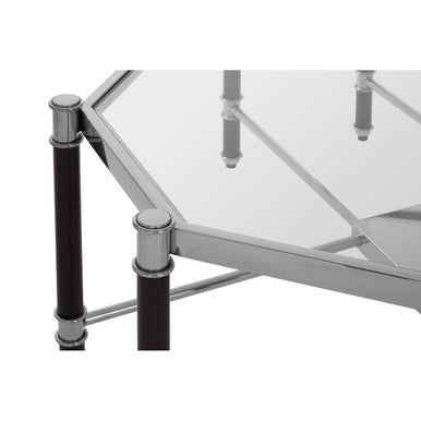 Allessi octagonal glass chrome coffee table, leg detail
