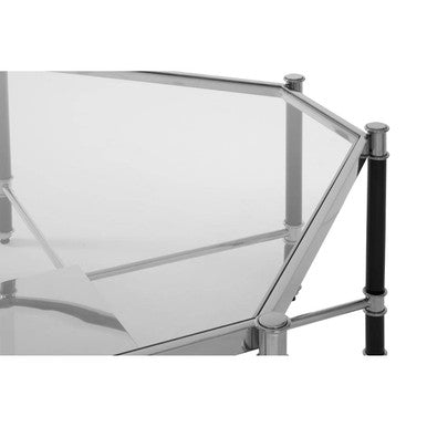 Allessi octagonal glass chrome coffee table, close up view 1