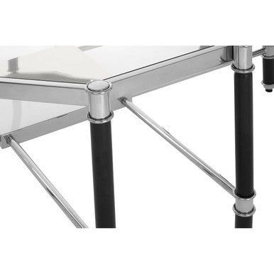 Allessi octagonal glass chrome coffee table, close up view 2
