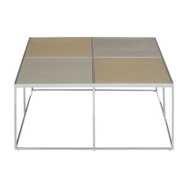 Oria brushed silver and gold coffee table, tabletop detail