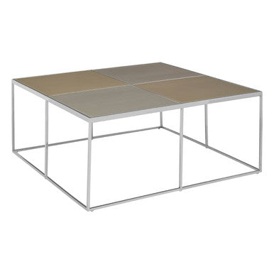 Oria brushed silver and gold coffee table, side angle