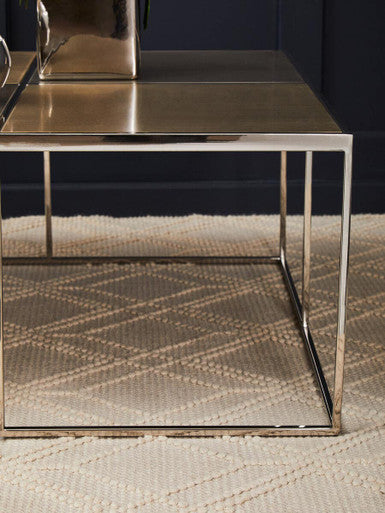 Oria brushed silver and gold coffee table, styled living room 3