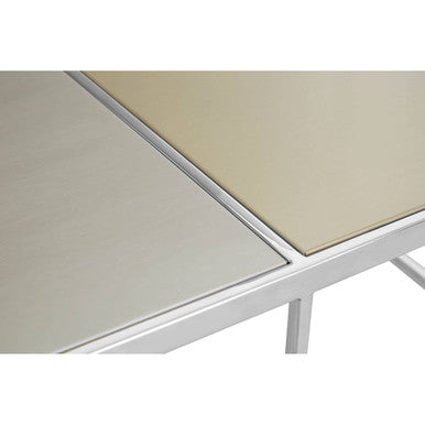 Oria brushed silver and gold coffee table, close up view 1