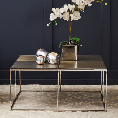 Oria brushed silver and gold coffee table, front view