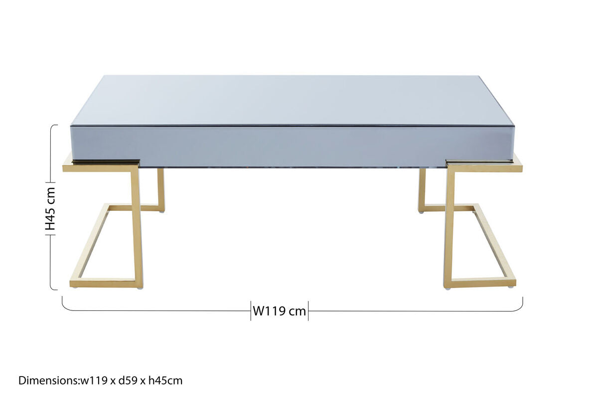 Kaso grey mirrored gold coffee table, additional view