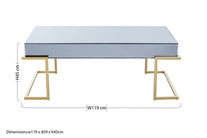 Kaso grey mirrored gold coffee table, additional view