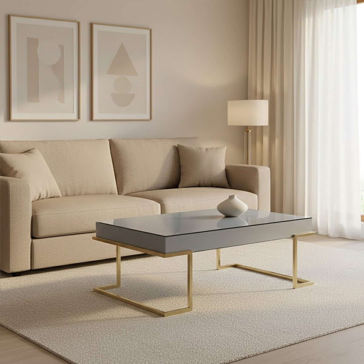 Kaso grey mirrored gold coffee table, styled living room 1