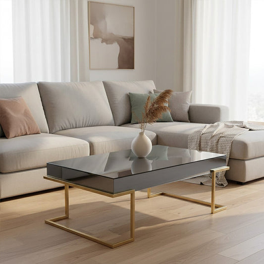 Kaso grey mirrored gold coffee table, front view