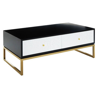 Dumas black and white 4 drawer coffee table, tabletop detail