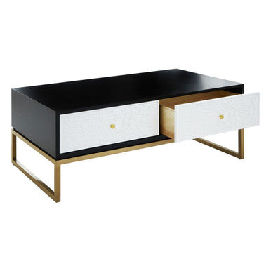 Dumas black and white 4 drawer coffee table, drawer detail
