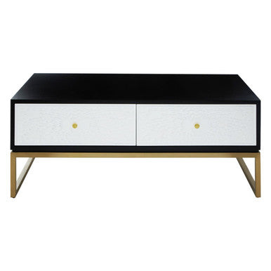 Dumas black and white 4 drawer coffee table, side angle