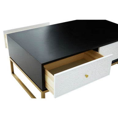 Dumas black and white 4 drawer coffee table, close up view 1