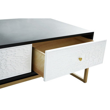 Dumas black and white 4 drawer coffee table, close up view 2