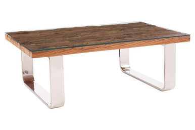 Kerala natural recycled wood curved legs coffee table, side angle