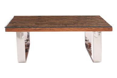 Kerala natural recycled wood curved legs coffee table, front view