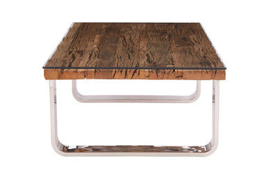 Kerala natural recycled wood curved legs coffee table, tabletop detail