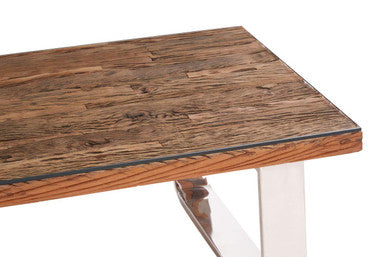 Kerala natural recycled wood curved legs coffee table, close up view 1
