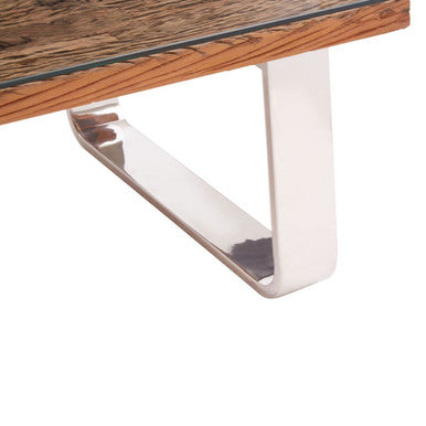 Kerala natural recycled wood curved legs coffee table, close up view 2