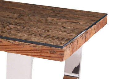 Kerala natural recycled wood curved legs coffee table, close up view 3