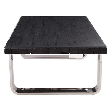Kerala black recycled wood curved legs coffee table, base detail
