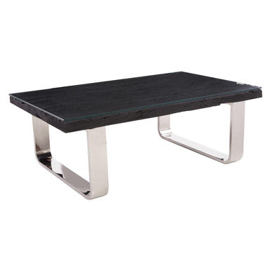 Kerala black recycled wood curved legs coffee table, side angle