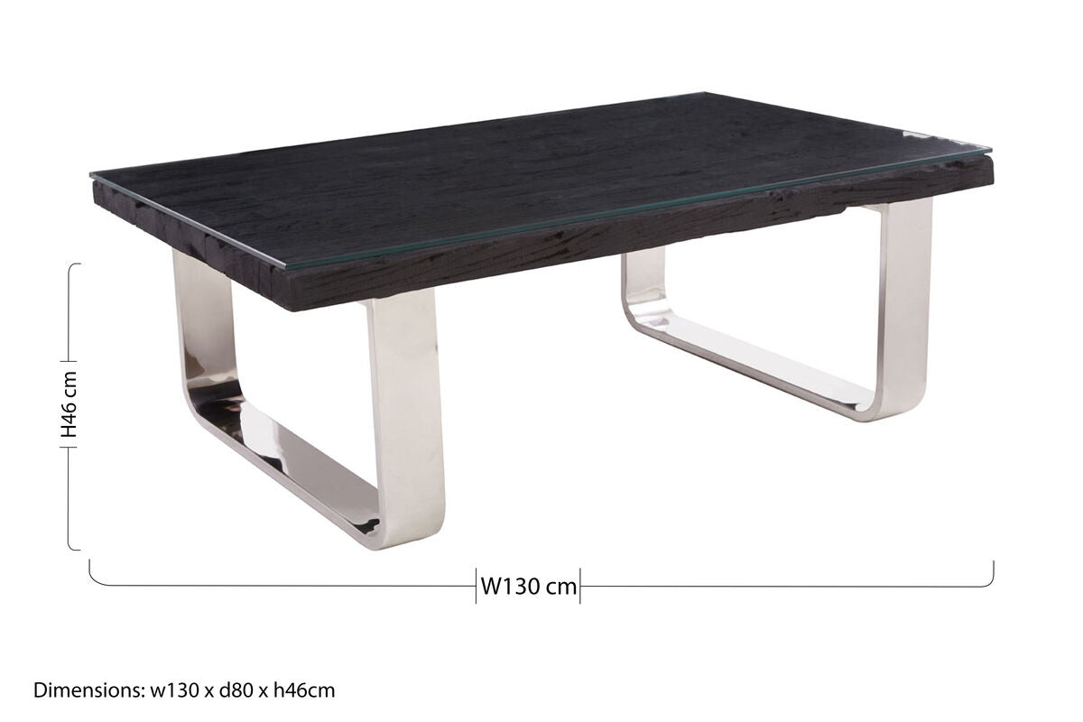Kerala black recycled wood curved legs coffee table, additional view