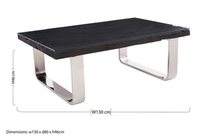 Kerala black recycled wood curved legs coffee table, additional view