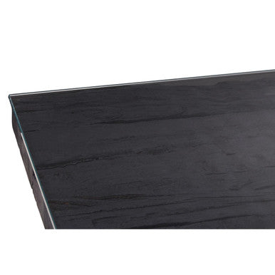 Kerala black recycled wood curved legs coffee table, close up view 2