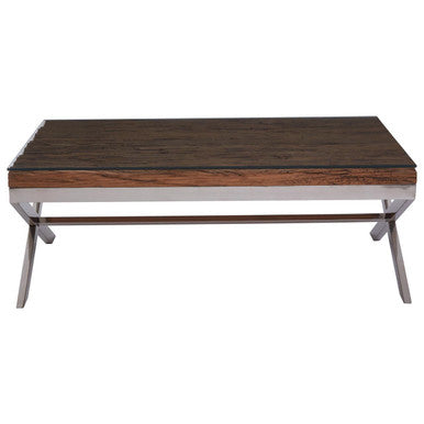 Kerala natural recycled wood cross base coffee table, tabletop detail