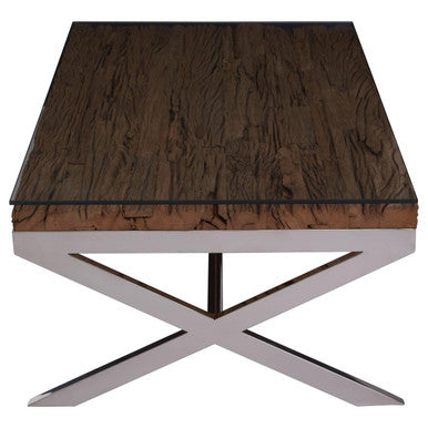 Kerala natural recycled wood cross base coffee table, side angle