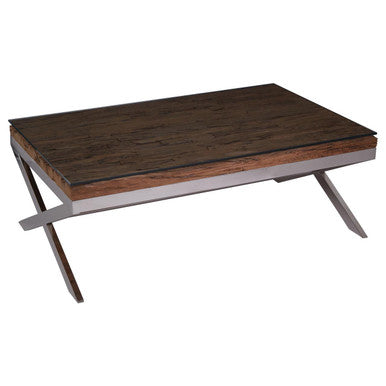 Kerala natural recycled wood cross base coffee table, styled living room