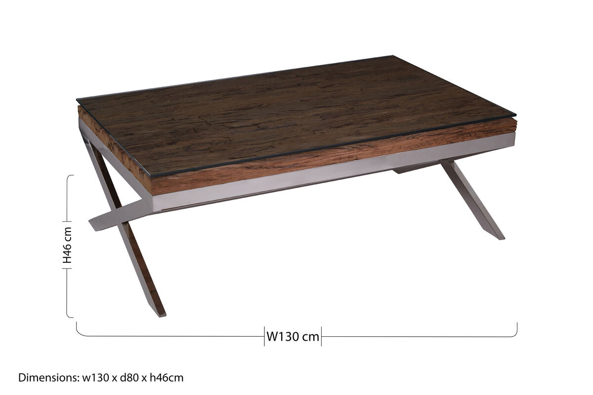Kerala natural recycled wood cross base coffee table, additional view