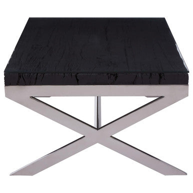 Kerala black recycled wood and glass coffee table, base detail