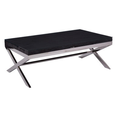 Kerala black recycled wood and glass coffee table, tabletop detail