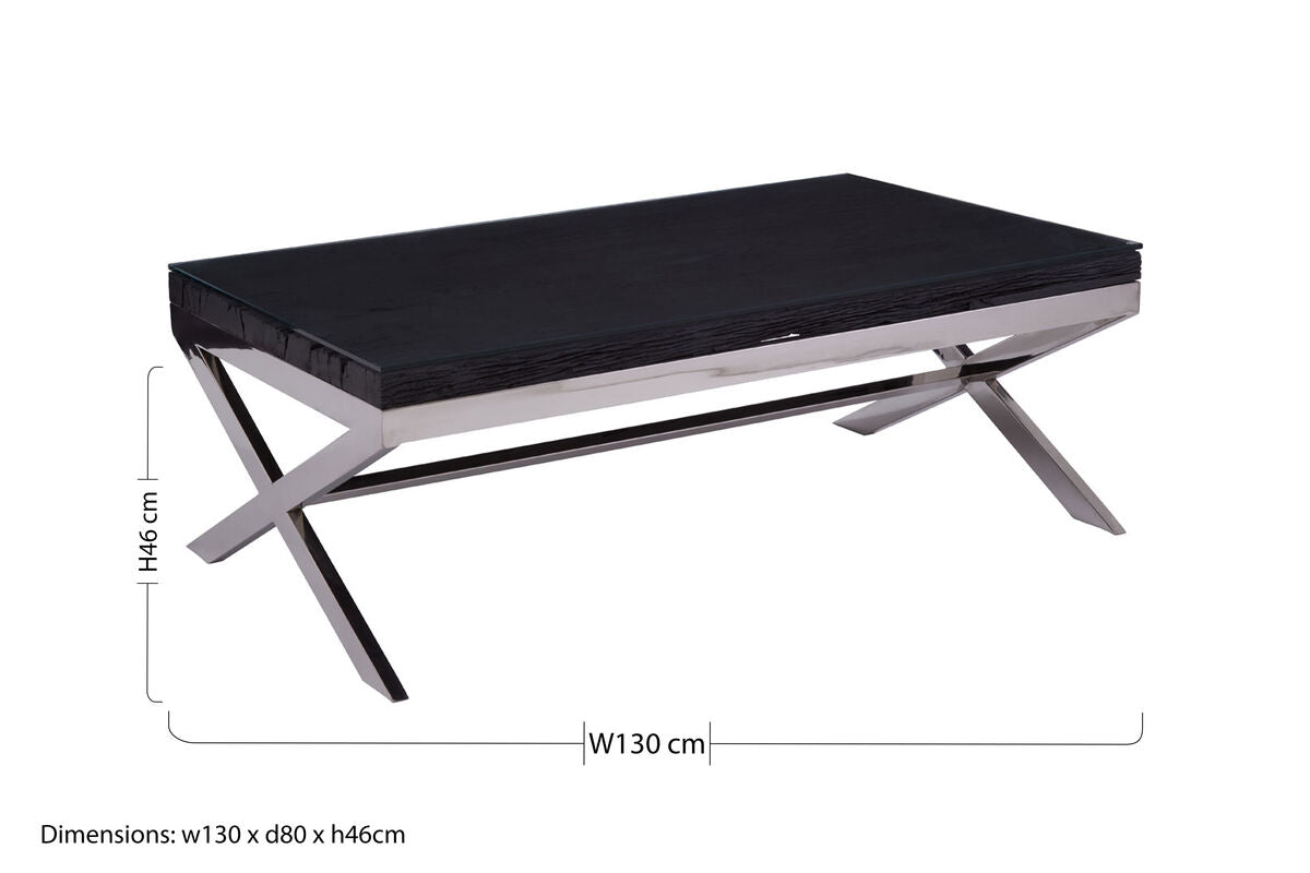 Kerala black recycled wood and glass coffee table, additional view