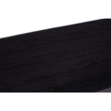 Kerala black recycled wood and glass coffee table, close up view 3