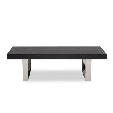 Ulmus black elm wood coffee table, side angle
