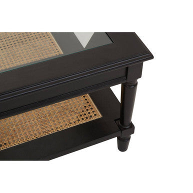 Corso black rattan coffee table, close up view 1