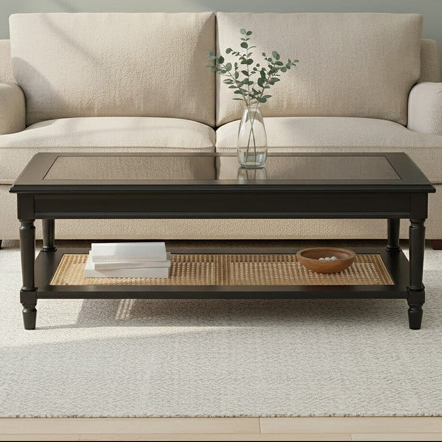 Corso black rattan coffee table, front view