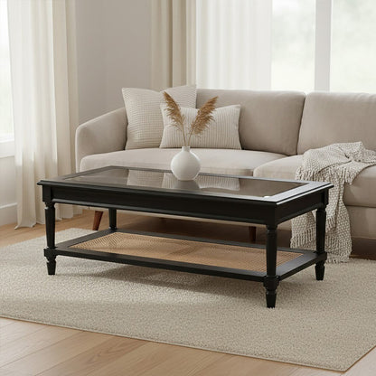 Corso black rattan coffee table, styled living room