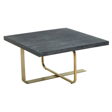 Lena oak veneer brushed gold coffee table, side angle