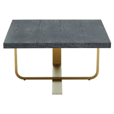 Lena oak veneer brushed gold coffee table, tabletop detail