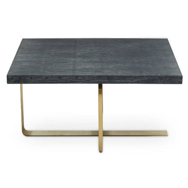 Lena oak veneer brushed gold coffee table, styled view