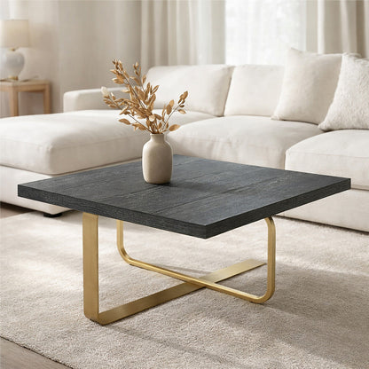 Lena oak veneer brushed gold coffee table, front view
