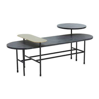 Serrano black oak veneer marble coffee table, tabletop detail