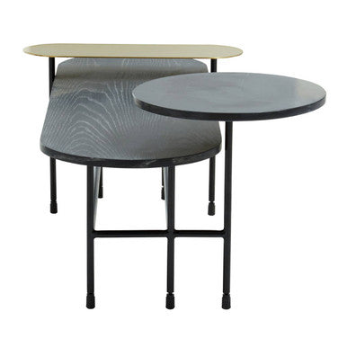 Serrano black oak veneer marble coffee table, close up view 4