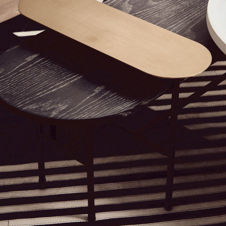 Serrano black oak veneer marble coffee table, close up view 2