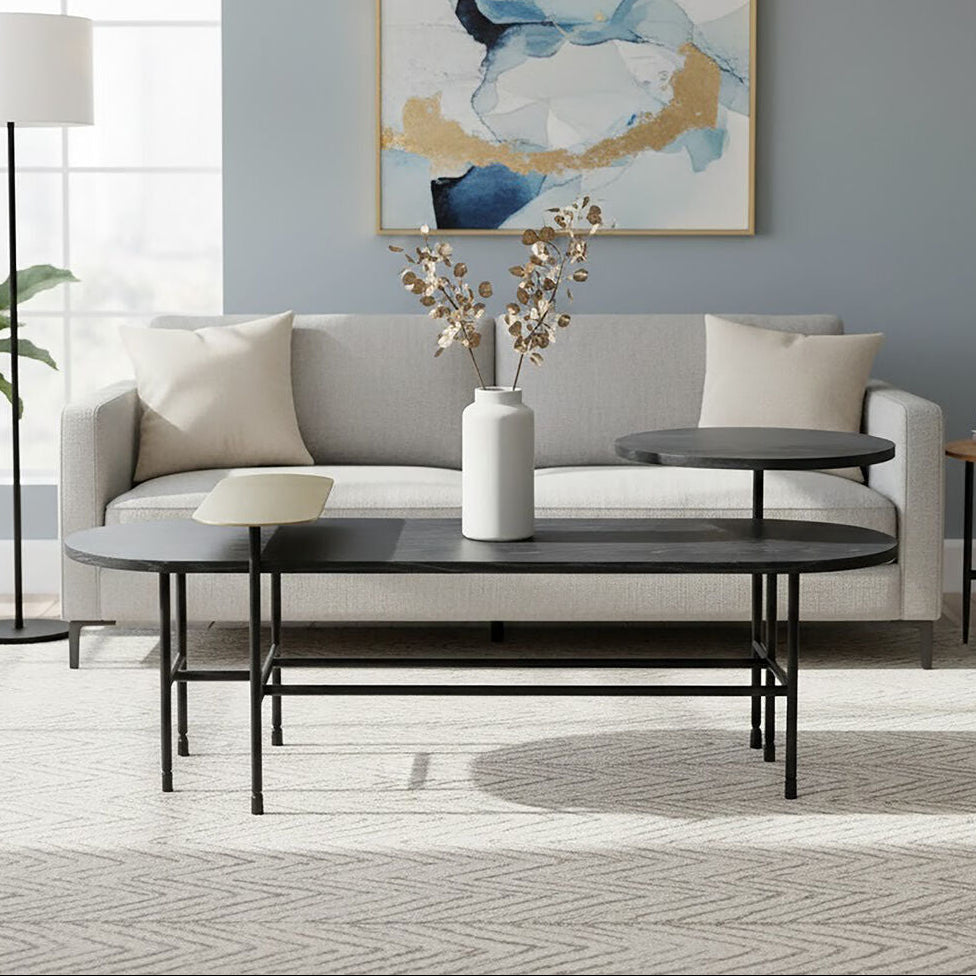 Serrano black oak veneer marble coffee table, front view